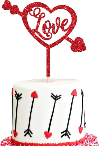 Miniatura 31 de Rsstarxi Paquete de 24 adornos para cupcakes para el día de San Valentín, con purpurina roja, dulce amor, para cupcakes, decoración de San Valentín