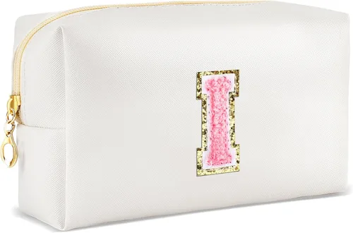 Miniatura 112 de URSKYTOUS Regalos para niñas, bolsa de maquillaje con inicial, bolsa de cosméticos personalizada con cremallera, bonita bolsa de aseo de viaje, Azul