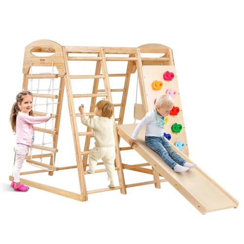 VEVOR Gimnasio interior de la selva, parque infantil 7 en 1, 47.2 x 58 x 56 pulgadas, con escalera de madera y cuerda, escalera de red, columpio,