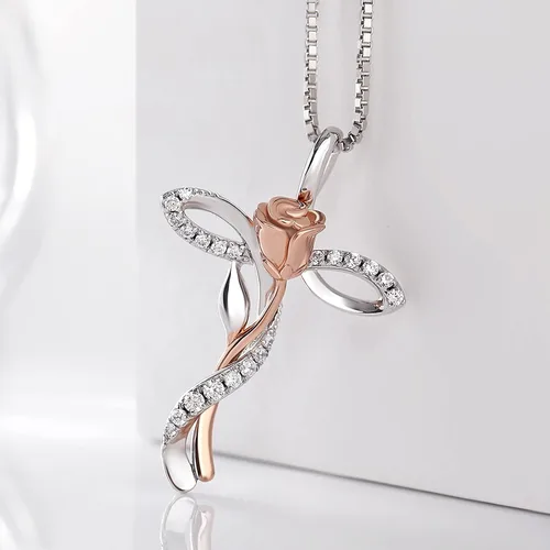 Miniatura 5 de ZDaoBen Star Cross Necklace Angel Wing Infinity Cross Pendant 925 Sterling Silver CZ Diamond Cross Necklace Women Birthstone Cubic Zirconia Cross