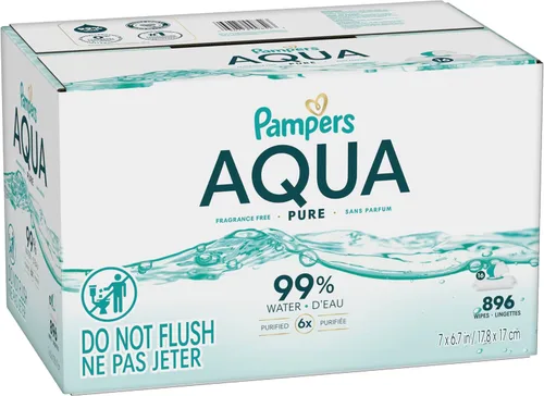 Miniatura 16 de Pampers Aqua Pure Toallitas para bebé, 99% agua, sin fragancia, 896 toallitas para bebé en total (16 paquetes con tapa abatible)