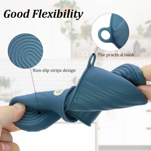 Miniatura 3 de Manoplas de horno de silicona y soportes para ollas para cocina, resistentes al calor, para hornear sartén, lindos guantes antideslizantes e