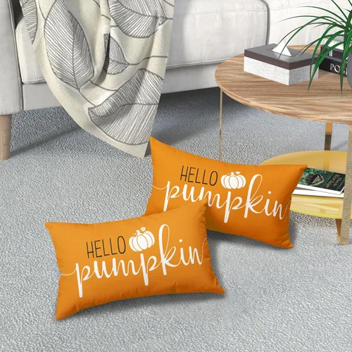 Miniatura 7 de Juego de 2 fundas de almohada lumbar de otoño de 12 x 20 pulgadas, fundas de almohada rectangulares decorativas de otoño de lino naranja, juego de 2