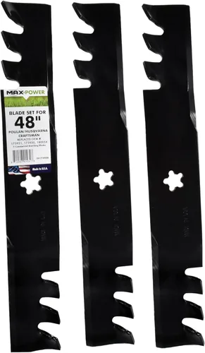 Maxpower 561735XB Juego de mantillo comercial de 3 cuchillas para artesano de corte de 48", Husqvarna, Poulan, reemplaza al OEM no. 173921, 532173921