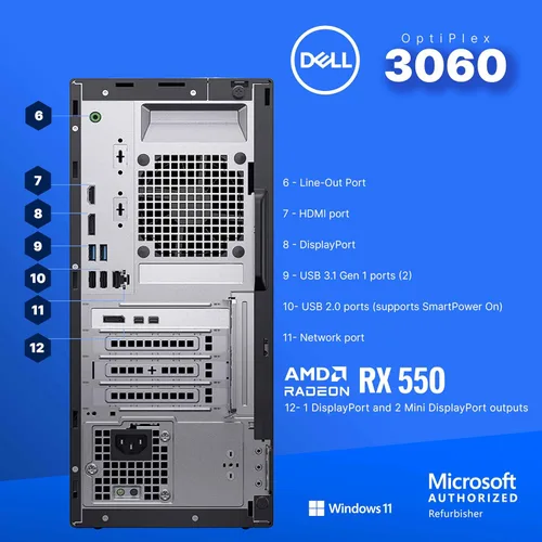 Miniatura 7 de Dell OptiPlex 3060 Tower PC Intel Core i5-8500 32 GB RAM NVME M.2 de 250 GB + SSD de 1 TB Nvidia RX 550 4GB Windows 11 Pro AX200 WiFi 6