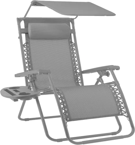 Miniatura 16 de Best Choice Products Sillón reclinable de 30 pulgadas de ancho con gravedad cero para exteriores, con toldo ajustable, reposacabezas, bandeja