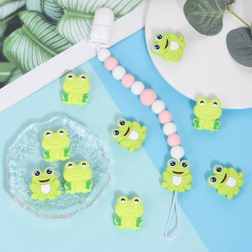 Miniatura 6 de 10 Piezas Cuentas de Silicona de Animales - Lindas Cuentas a Granel DIY para Manualidades, Bolígrafo, Correas de Teléfono, Colgantes de Bolsa (Rana)