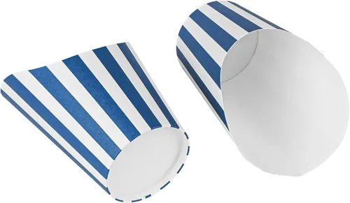 Miniatura 12 de Restaurantware Bio Tek - Recipientes de papas fritas de 12 onzas, 100 tazas desechables de charcutería, diseño inclinado, redondo, a rayas