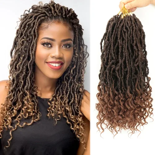 Miniatura 14 de Extensiones de cabello sintético de ganchillo con extremos rizados profundos de 24 pulgadas, paquete de 8 paquetes de trenzas sintéticas suaves de 1b