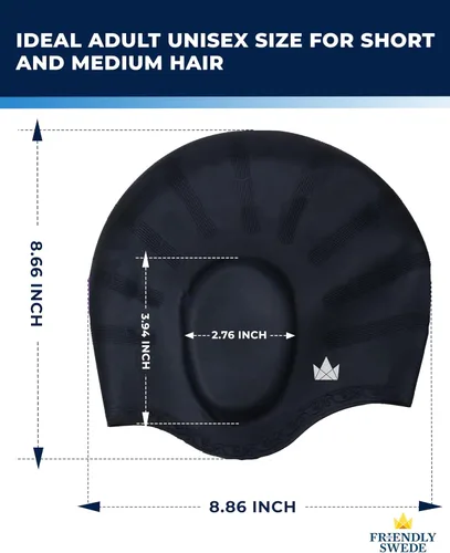 Miniatura 8 de The Friendly Swede Gorros de natación para mujeres y hombres, gorras de natación de silicona para cabello medio y largo, impermeables y mantienen