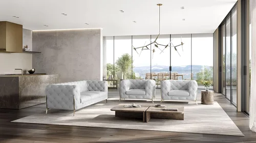 Miniatura 42 de Blackjack Furniture Modena - Moderno juego de sofá de 3 piezas de cuero italiano de grano superior, elegante diseño copetudo y patas de acero Beige