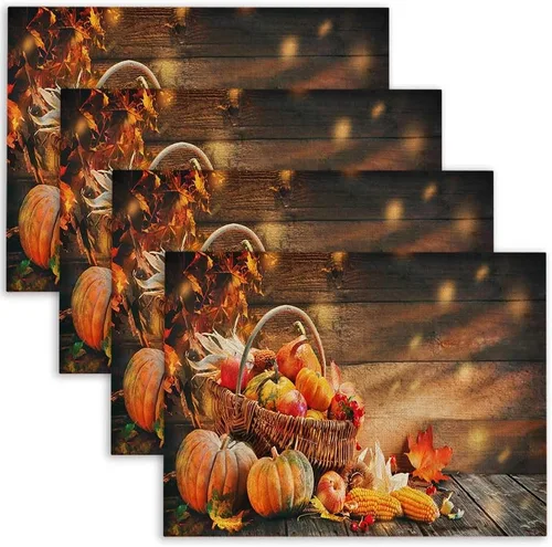 Miniatura 9 de Mrcrypos Juego de 4 manteles individuales de otoño, Halloween, Acción de Gracias, fáciles de limpiar, juego de 4 manteles individuales lavables