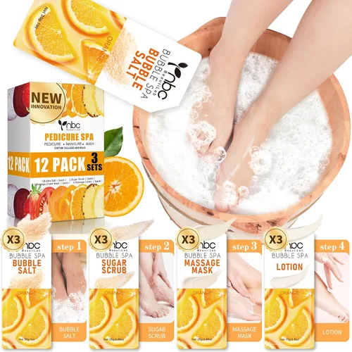 Juego de spa de pedicura para pies, kit de pedicura para el hogar con sal de baño, loción hidratante de crema exfoliante para pies, cuidado de pies