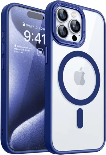 Miniatura 39 de CANSHN Funda magnética para iPhone 15 [compatible con MagSafe y probada contra caídas de grado MIL], funda delgada translúcida mate, antiarañazos, a