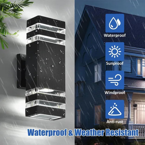 Miniatura 3 de DASTOR Luces de pared para exteriores del anochecer al amanecer, 2 capas hacia arriba hacia abajo, luces exteriores para casa, aplique exterior