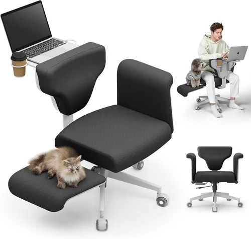 Miniatura 14 de Silla de oficina Newtral Criss Cross con patas cruzadas con bandeja oculta, asiento extra ancho sin brazos cómodo para escritorio y computadora