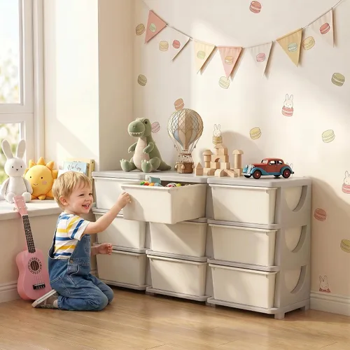Miniatura 2 de Qaba Unidad de almacenamiento de 3 niveles para niños, organizadores de juguetes y almacenamiento con 9 cajones para dormitorio de niños, guardería