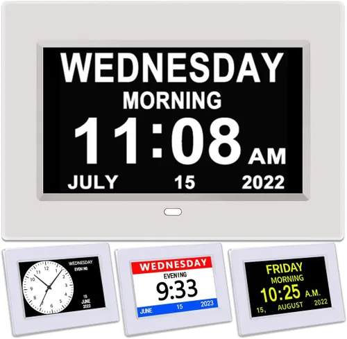 Miniatura 9 de AINFTIME Reloj DST con día y fecha para ancianos, 3 pantallas, calendario digital, alarma, día, demencia, Alzheimer, reloj con pantalla extragrande