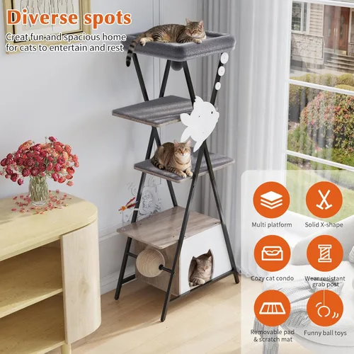 Miniatura 2 de HavenlyYouth Árbol moderno para gatos de interior, torre alta para gatos con condominio, árbol para gatos de varios niveles con cueva, tabla