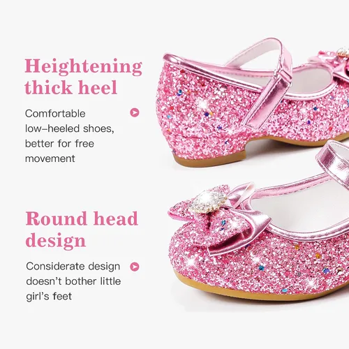 Miniatura 4 de Furdeour Zapatos de vestir para niñas, zapatos de princesa Mary Jane para bodas, flores, damas de honor, tacones con purpurina para niños pequeños