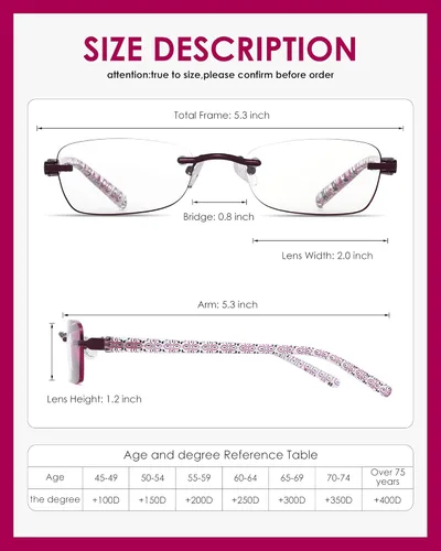 Miniatura 2 de Paquete de 3 lentes de lectura sin montura para mujer, con bloqueo de luz azul, borde tintado, patrón de bisagra de resorte, lentes de brazo, mezcla