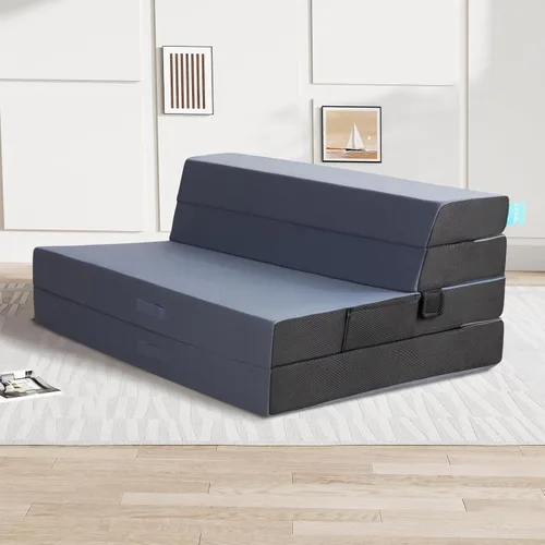 Miniatura 8 de LIKIMIO Colchón plegable tamaño matrimonial, colchón de espuma de alta densidad con funda transpirable y lavable y bolsa de almacenamiento, Gris