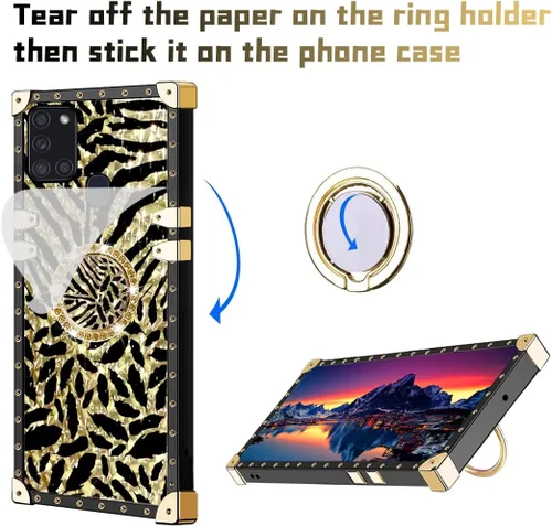 Miniatura 3 de Funda para teléfono Samsung Galaxy A21S con soporte de anillo, diseño retro elegante de lujo, estampado de leopardo, guepardo, dorado, protección
