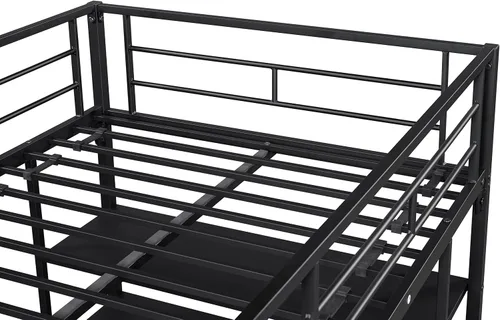 Miniatura 6 de Cama baja de metal individual con estantes de almacenamiento y escalera, litera flotante para niños, ahorro de espacio, no necesita somier, fácil