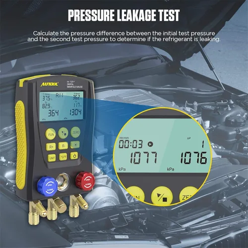 Miniatura 5 de Medidor de colector digital de refrigeración, kit de probador de temperatura de presión de vacío HVAC con clip de prueba y tubería para probar
