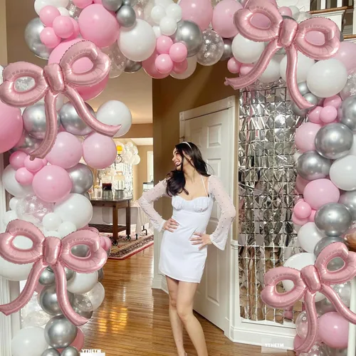 Miniatura 4 de 4 piezas de globos de moño rosa, decoración de fiesta de moño para mujeres, globos de cumpleaños rosa para mujeres, globo gigante de papel