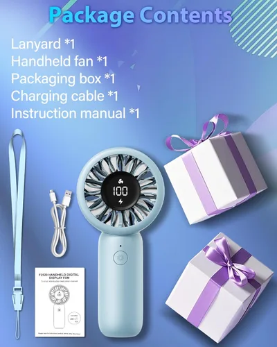 Miniatura 7 de Ventilador de mano portátil, pequeño ventilador de mano turbo personal, potente, refrescante, cordón, recargable por USB, 5 velocidades, maquillaje
