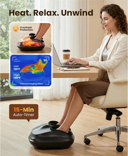 Miniatura 5 de BOB AND BRAD Masajeador de pies con calor y control remoto, Elegible para FSA Elegible para HSA, máquina masajeadora de pies Shiatsu con masaje