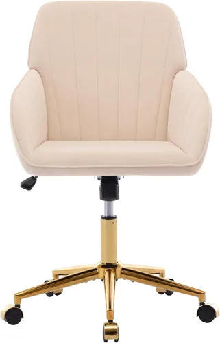 Miniatura 14 de Silla de escritorio de oficina de terciopelo con ruedas y base dorada, moderna silla giratoria ajustable, sillas de tocador tapizadas con brazos