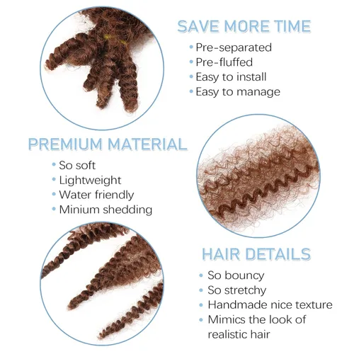 Miniatura 3 de Marley Twist - Cabello trenzado marrón Spring Twist de 18 pulgadas, cabello Marley para rastas suaves de imitación mariposa, cabello trenzado rizado