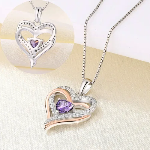 Miniatura 5 de YL Collar de corazón de plata de ley con colgante de corazón de doble amor para mujer, Metal