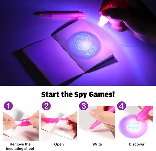 Miniatura 3 de GIFTINBOX Bolígrafo de tinta invisible, 28 unidades de bolígrafo espía con luz UV para niños, recuerdos de fiesta de cumpleaños para niños de 4 a 8