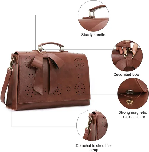 Miniatura 22 de ECOSUSI Maletín para mujer, de piel vegana, para el trabajo, bolso de hombro para computadora con lazo desmontable