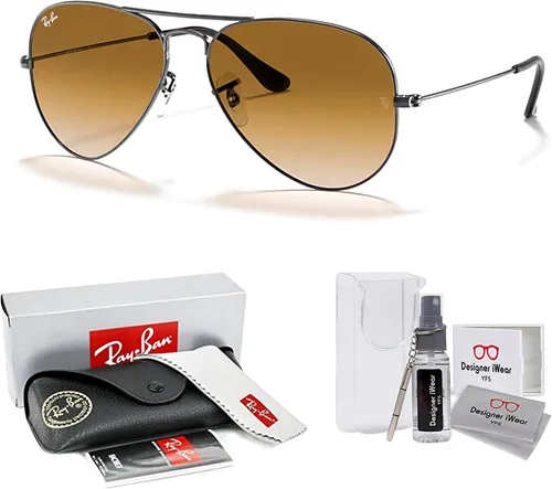 Miniatura 17 de Ray-Ban RB3025 - Lentes de sol de aviador de metal para hombre y mujer + paquete con kit de cuidado de gafas iWear de diseñador