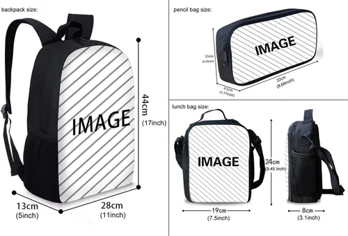 Miniatura 103 de HUGS IDEA Juego de 3 bolsas escolares con aislamiento térmico para el almuerzo, estuche para lápices