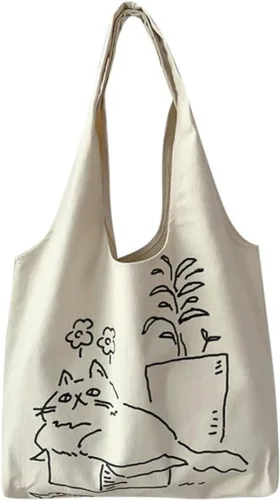 Miniatura 5 de Bonita bolsa de mano para mujer con cremallera, divertido bolso con gatos, perros, bolso grande de lona para el hombro