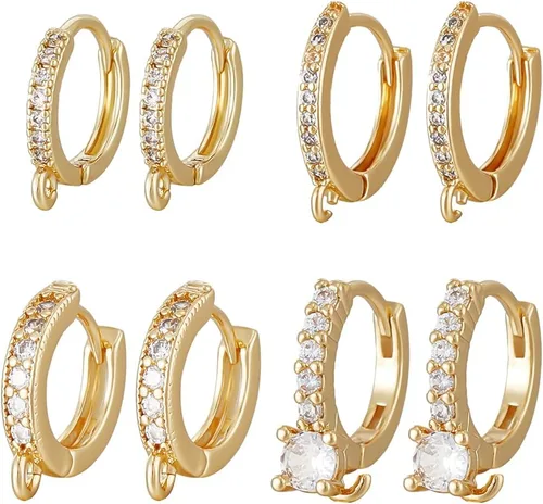 Miniatura 11 de Beebeecraft 1 caja de 14 ganchos de circonita cúbica chapados en oro de 18 quilates, aretes de aro de clip francés con lazo para hacer aretes