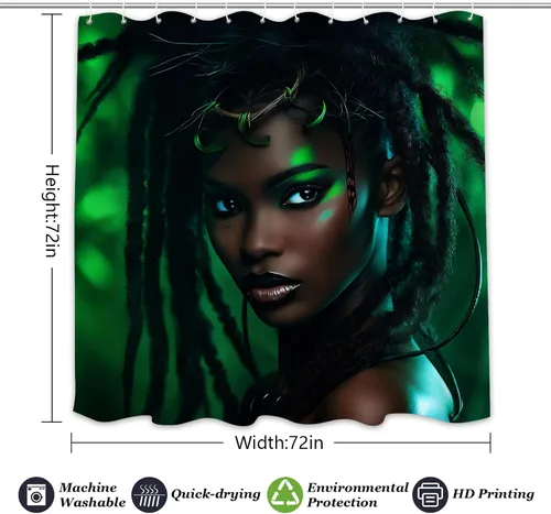 Miniatura 7 de Cortina de ducha para niñas afroamericanas para baño, juego de cortina de ducha bohemia con hojas verdes, tela de selva, decoración de baño moderna