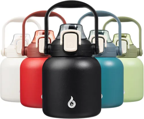 Miniatura 11 de BJPKPK - Botellas de agua aisladas con pajita, botellas de agua bonitas de 27 oz con asa, jarra de metal de acero inoxidable sin BPA, frascos 27 oz