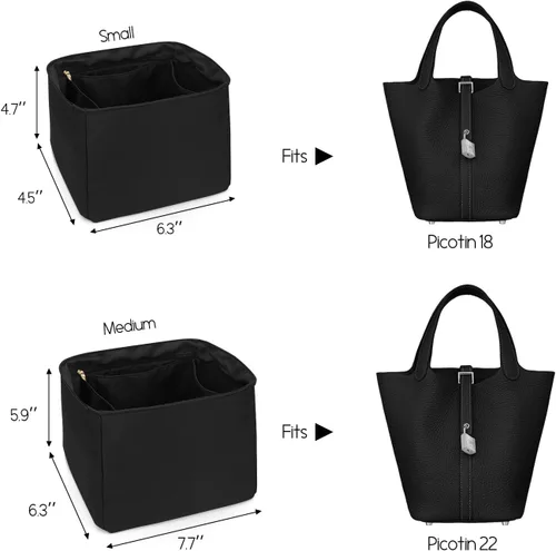 Miniatura 2 de LEXSION Organizador de bolsos sedosos para bolsas de Picotin 1822, organizador de bolso, inserto de lujo con cremallera, bolso de mano, moldeadores