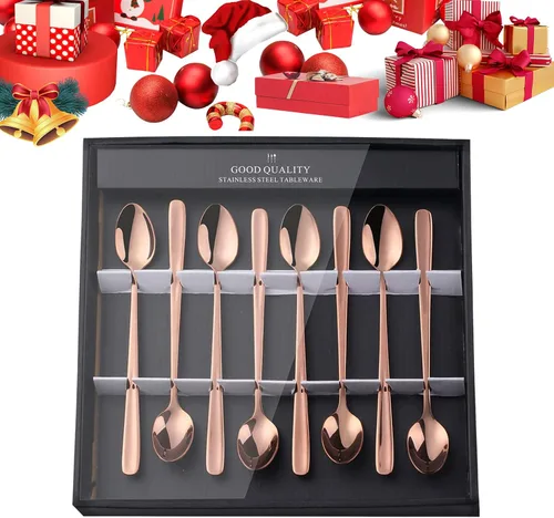 Miniatura 13 de YDware - Juego de cucharas de té helado de mango largo, cucharas doradas de cambio gradual de 7.87 pulgadas, cucharas de cóctel de acero inoxidable