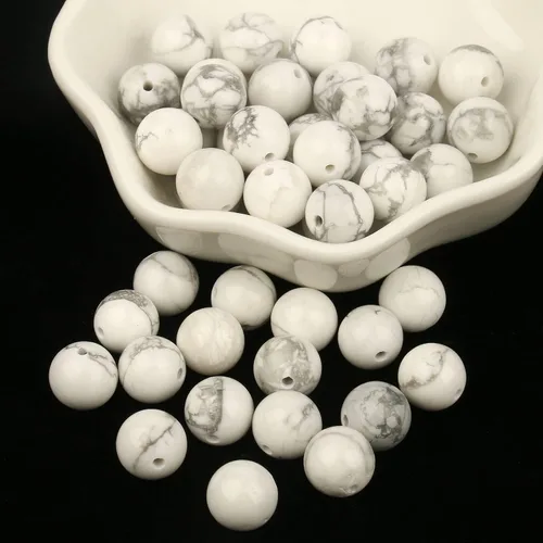 Miniatura 9 de 60 cuentas de turquesa de howlita blanca, piedra natural de 0.236 pulgadas (0.236 in), cuentas redondas sueltas para hacer joyas, aretes, collares