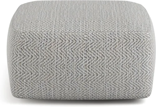 Miniatura 5 de SIMPLIHOME Nate - Puf cuadrado – Otomano tapizado de algodón tejido a mano de 20 pulgadas de ancho en mezcla gris estampada, taburete bohemio