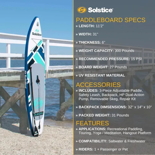 Miniatura 5 de Solstice Watersports Islander - Kit de tabla de remo inflable (11 pies 2 pulgadas x 31 pulgadas x 6 pulgadas), verde azulado, kit isleño