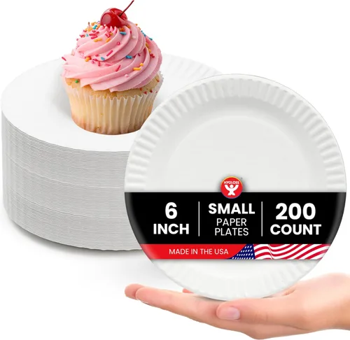 Miniatura 16 de Hygloss Platos de Papel Pequeños a Granel de 6 Pulgadas - Platos de Postre Desechables para Fiestas, Pasteles, Aperitivos, Bocadillos, Vajilla