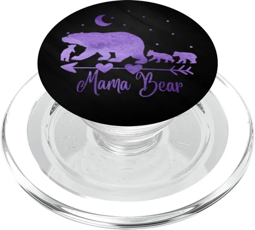 Miniatura 8 de Agarre y soporte para teléfonos y tabletas, diseño de oso de la Mamá y tres cubitos sobre PopSockets negro, Negro